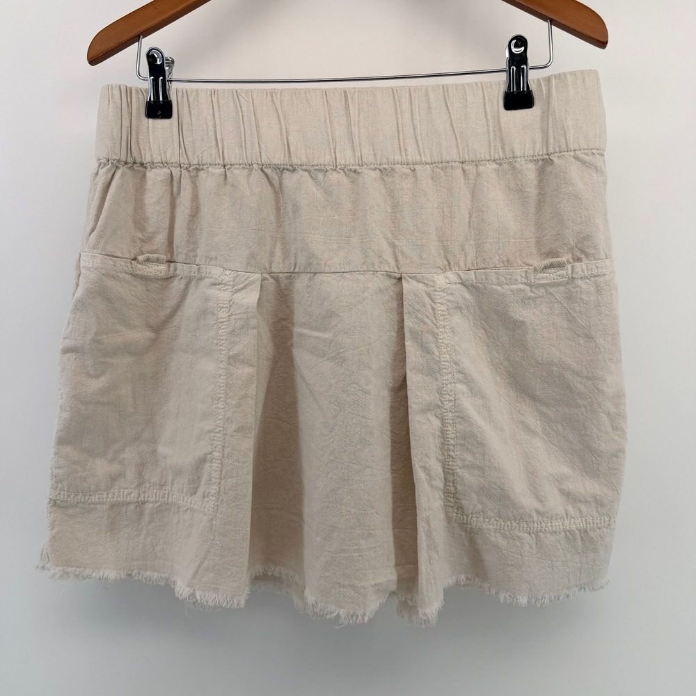 Free People Mariposa Mini Skirt Sand Oatmeal Pleated‎ Cotton Raw Hem Womens M